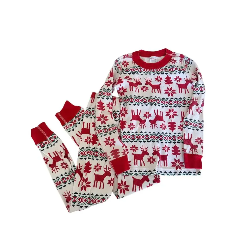 Hanna Andersson Dear Deer Organic Pajamas 120 6/7 Christmas long Johns